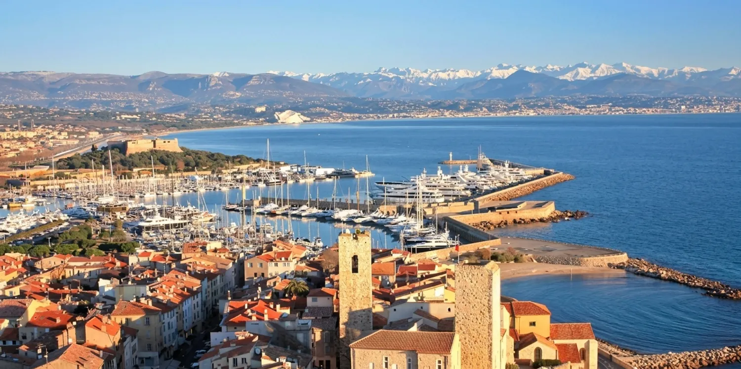 Vue aérienne de la vieille ville d’Antibes et du port Vauban