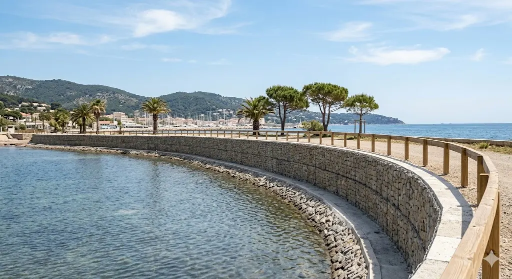 Chantier de Bandol — Beau Rivage — Soutènement en gabions en bord de mer.