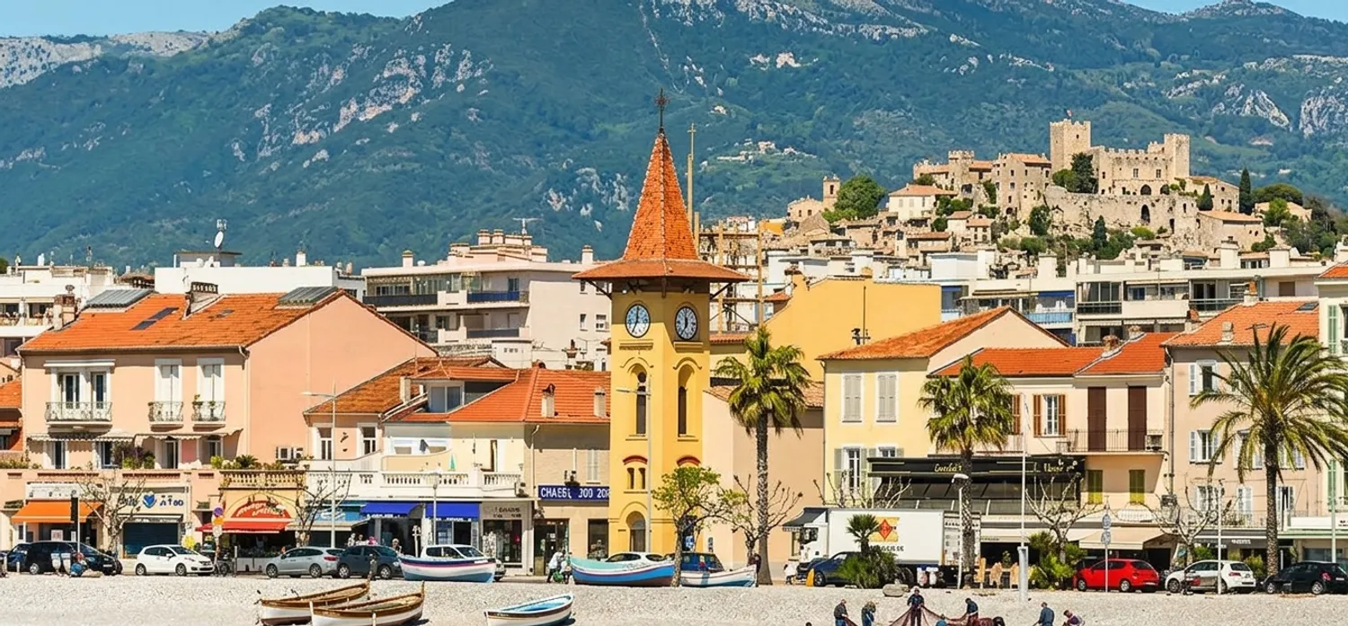 Vue du front de mer de Cagnes-sur-Mer et de son village perché