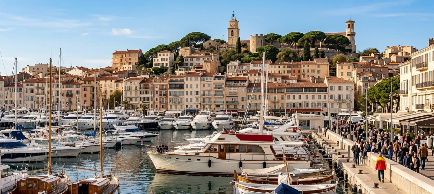 Vue du Vieux Port de Cannes et de la colline du Suquet