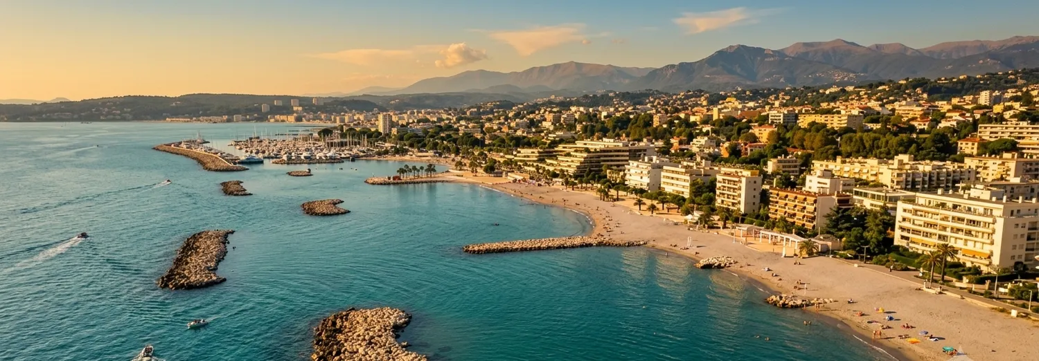 Vue aérienne du littoral et de la plage de Saint-Laurent-du-Var